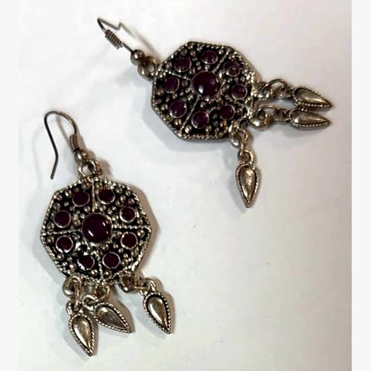 Square Stone Medallion Earrings Purple