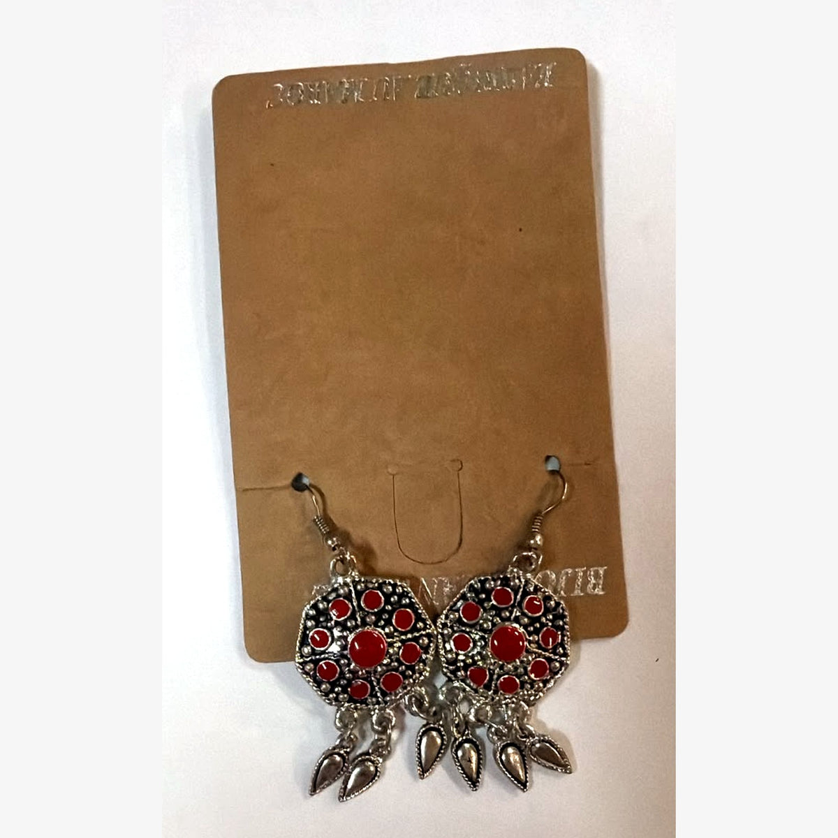 Square Stone Medallion Earrings Red