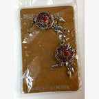 Square Stone Medallion Earrings Red