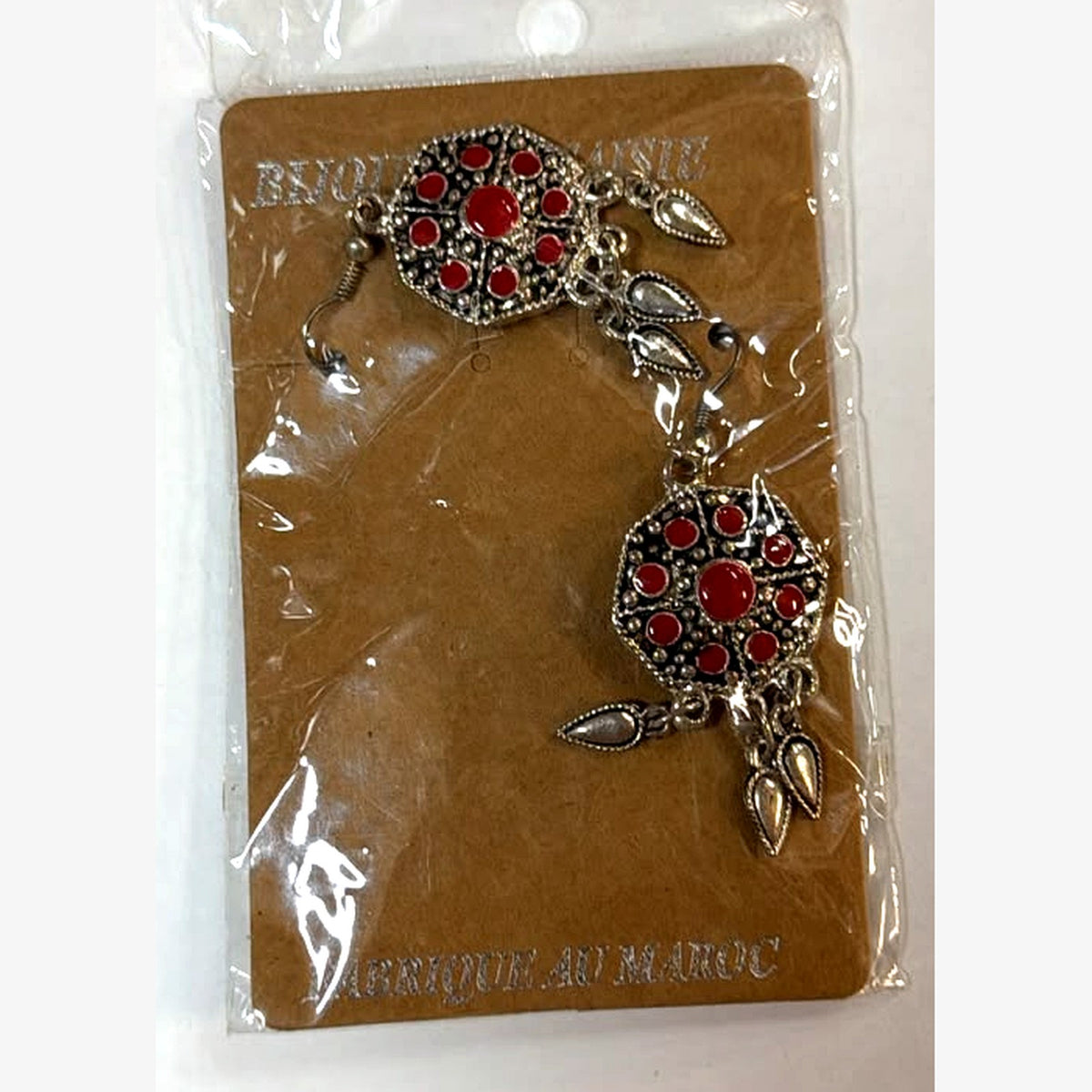Square Stone Medallion Earrings Red