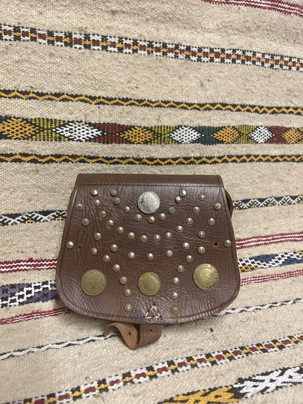 Studded Leather Coin Purse Brown Arch