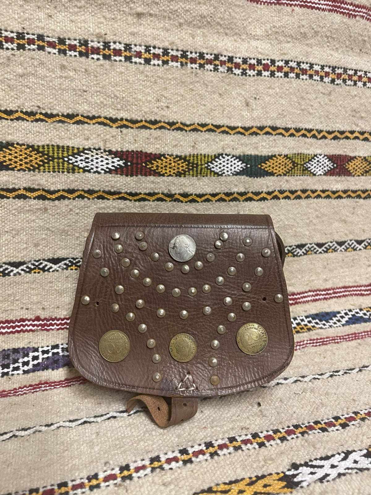 Studded Leather Coin Purse Brown Arch