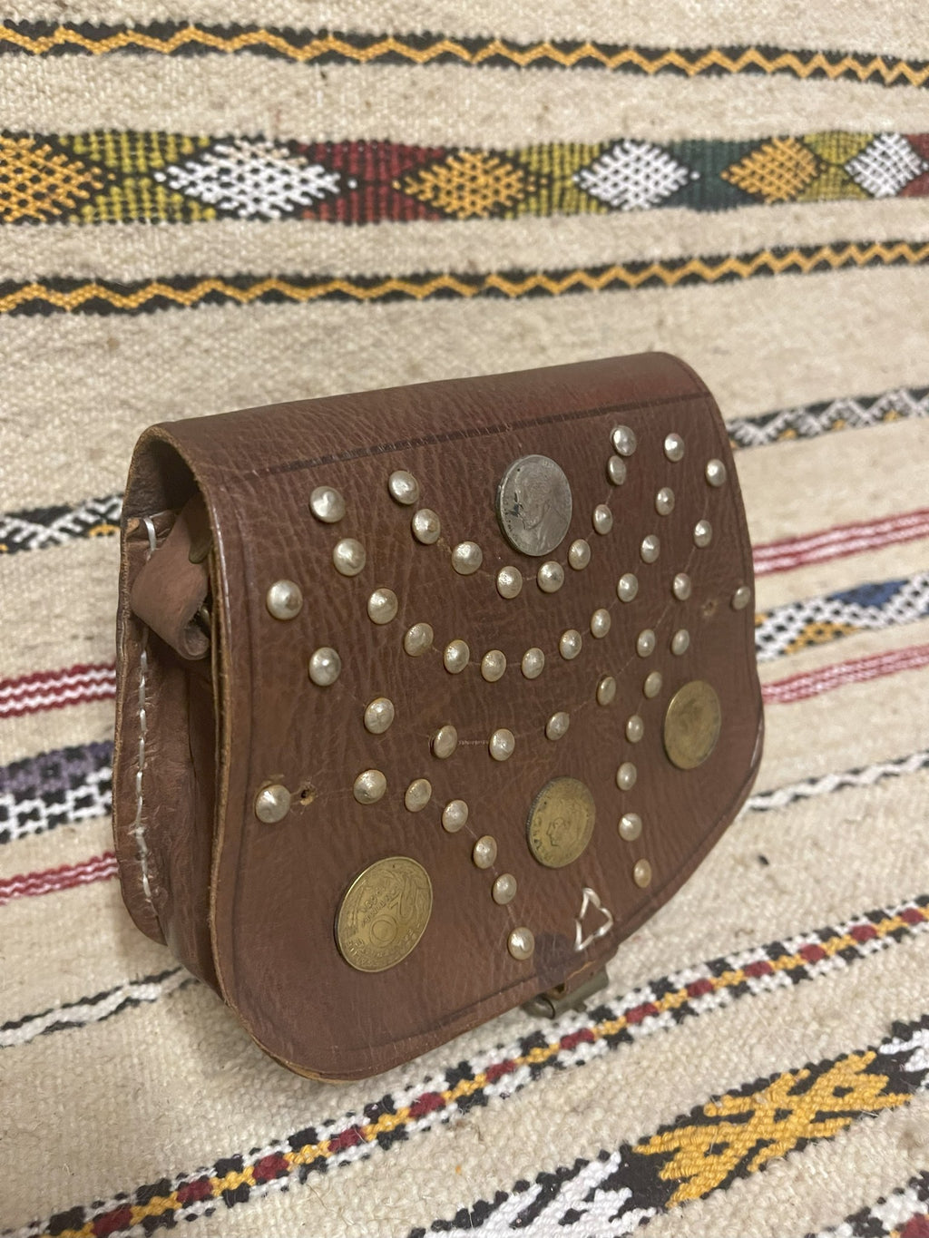 Studded Leather Coin Purse Brown Arch