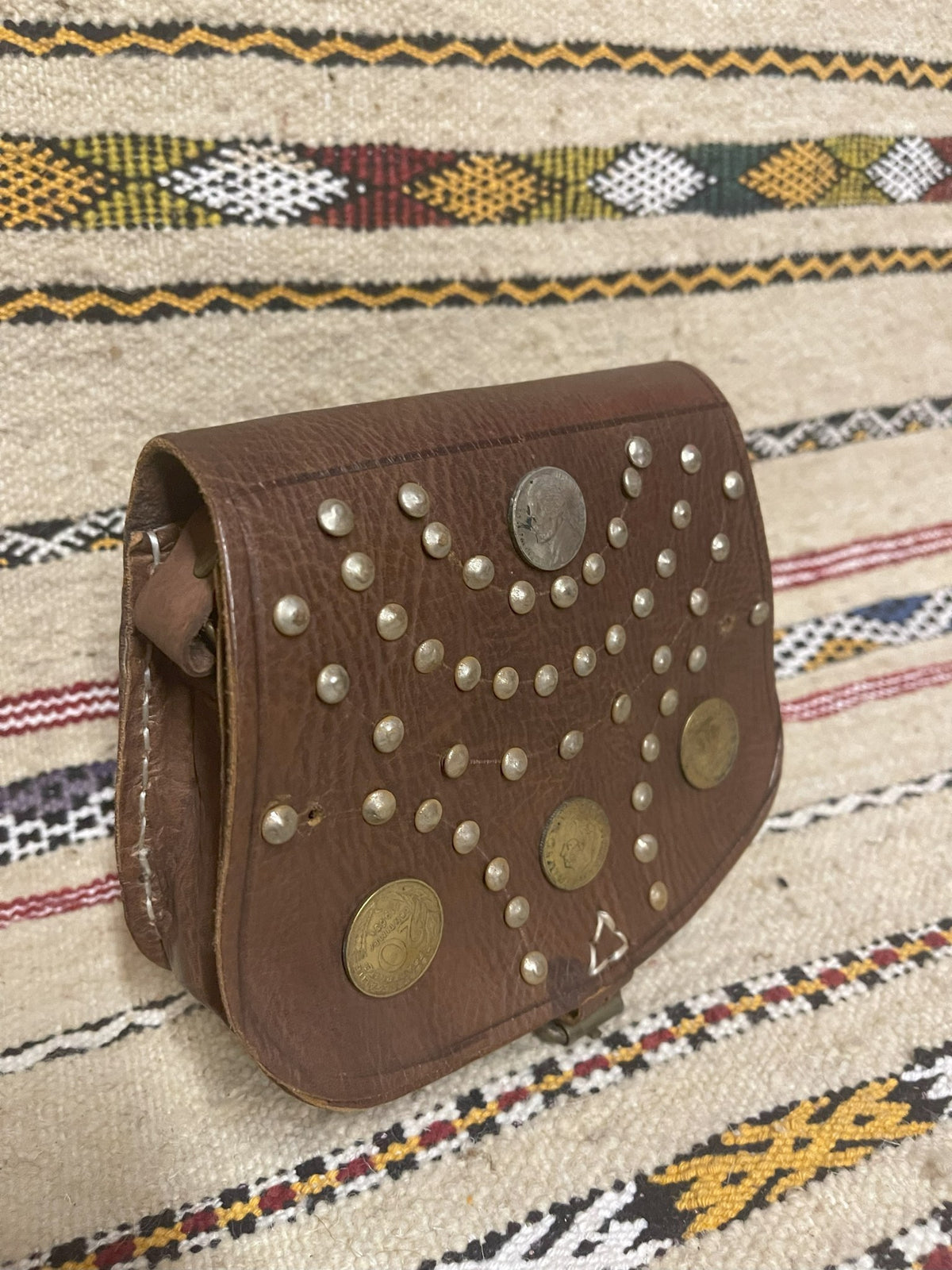 Studded Leather Coin Purse Brown Arch