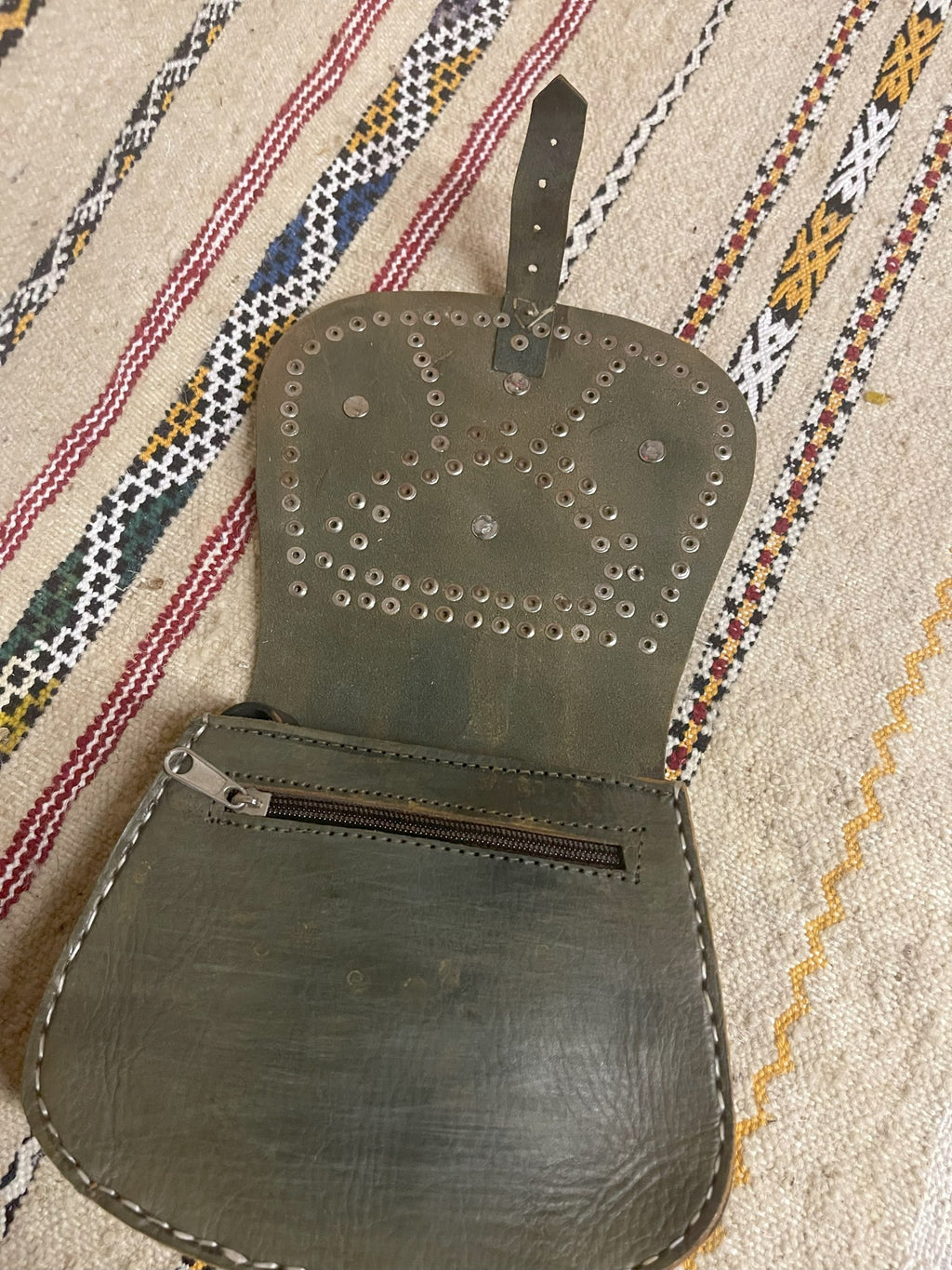 Studded Leather Coin Purse Olive