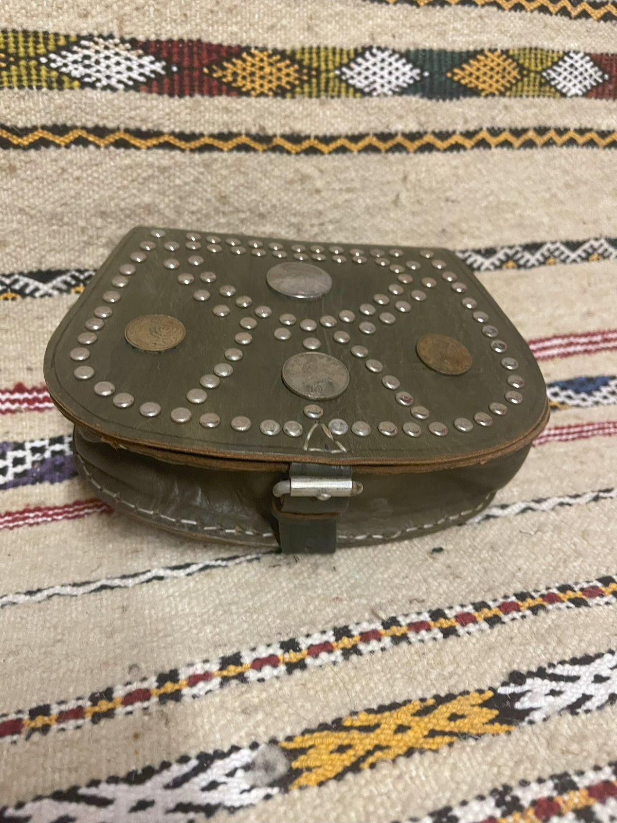 Studded Leather Coin Purse Olive