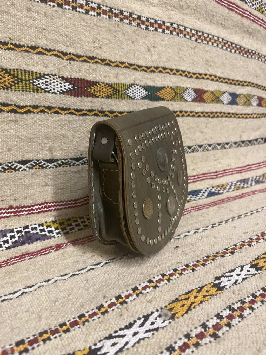Studded Leather Coin Purse Olive