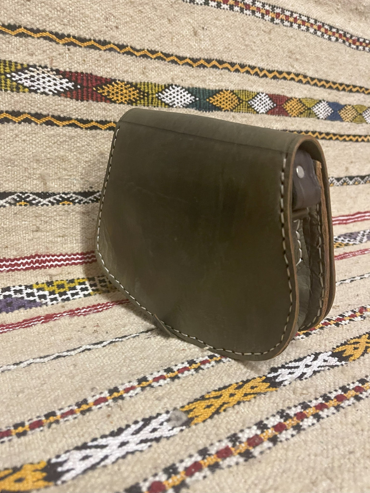 Studded Leather Coin Purse Olive
