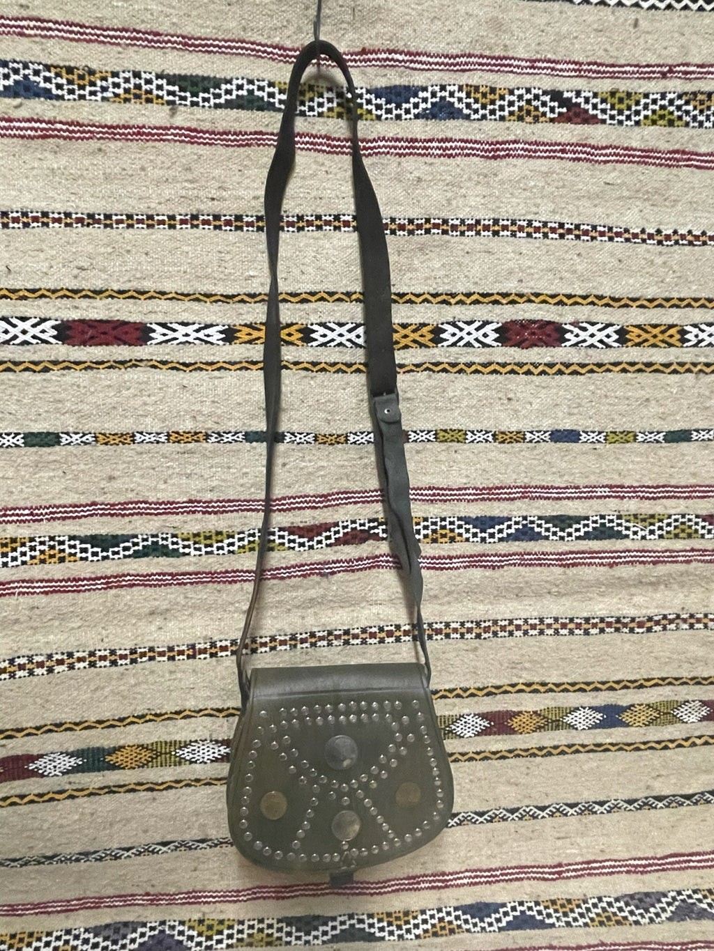 Studded Leather Coin Purse Olive