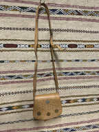 Studded Leather Coin Purse Tan Chevron