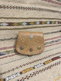 Studded Leather Coin Purse Tan Chevron