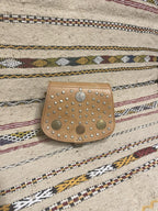 Studded Leather Coin Purse Tan Chevron