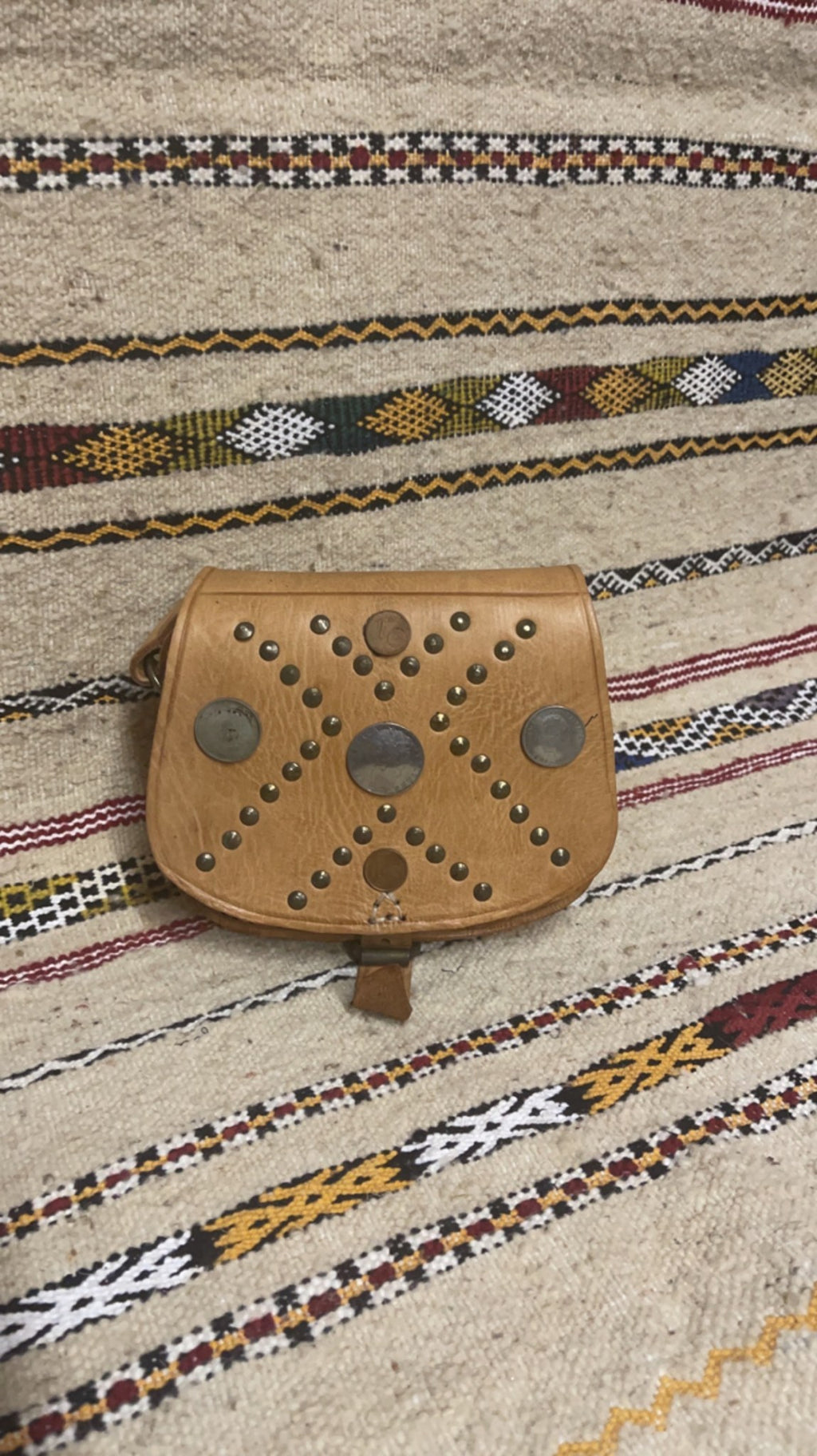 Studded Leather Coin Purse Tan Cross