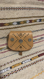 Studded Leather Coin Purse Tan Cross
