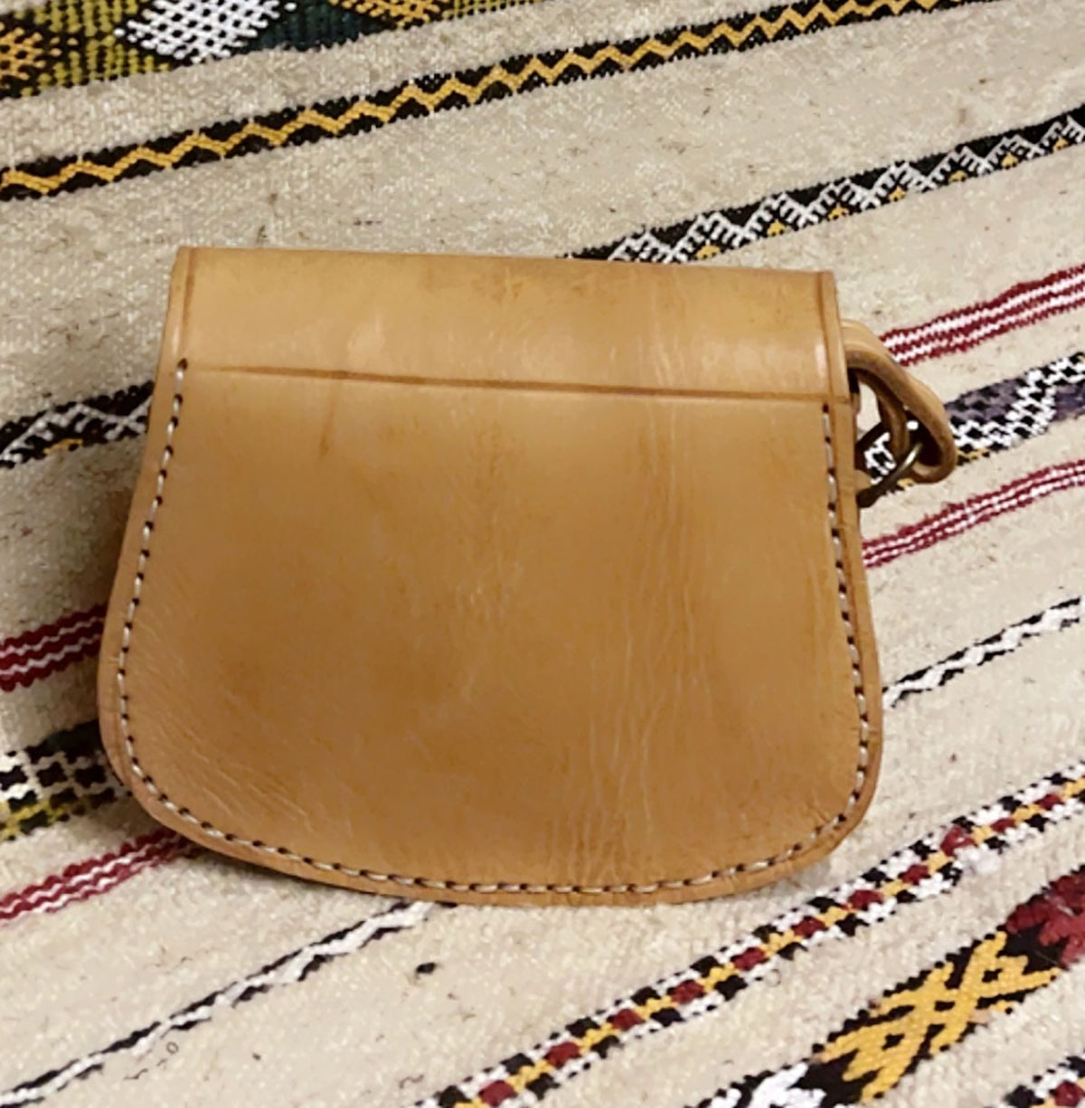 Studded Leather Coin Purse Tan Cross