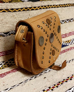Studded Leather Coin Purse Tan Cross