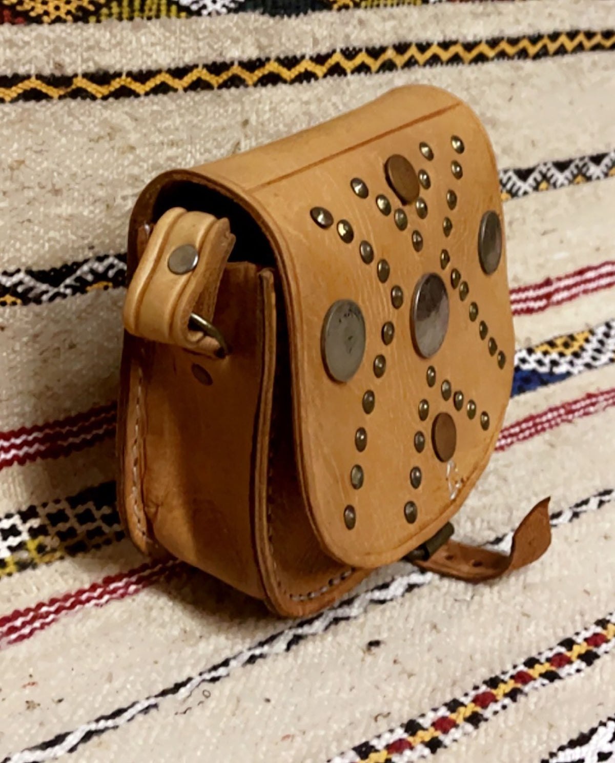 Studded Leather Coin Purse Tan Cross