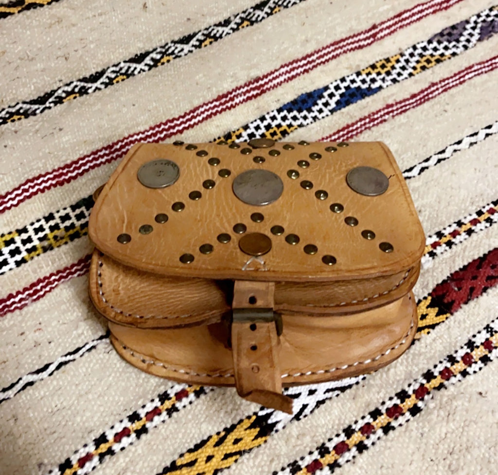 Studded Leather Coin Purse Tan Cross