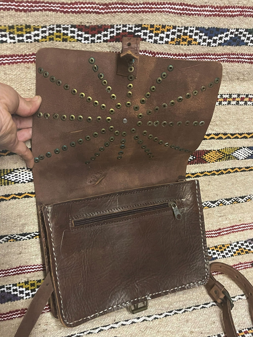 Sun Studded Leather Crossbody Purse Brown - Brown