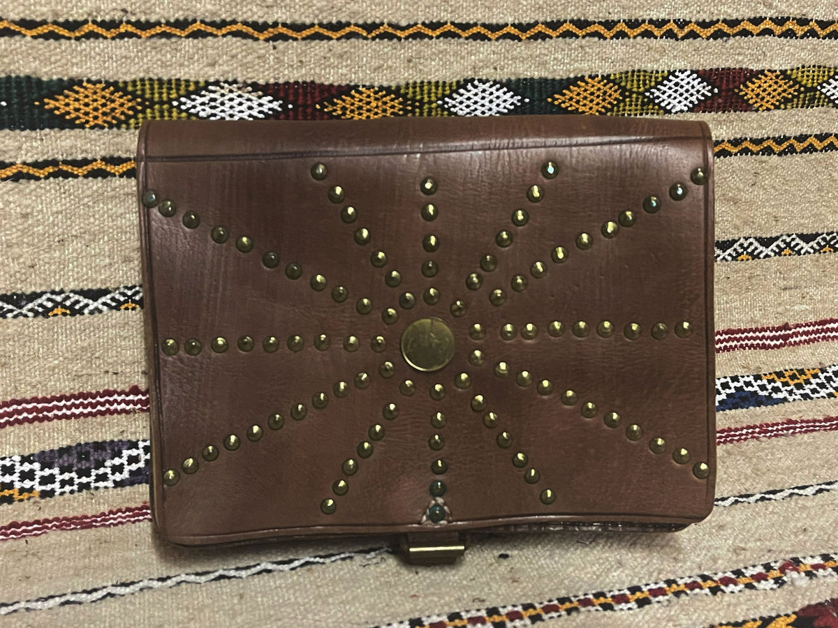 Sun Studded Leather Crossbody Purse Brown - Brown