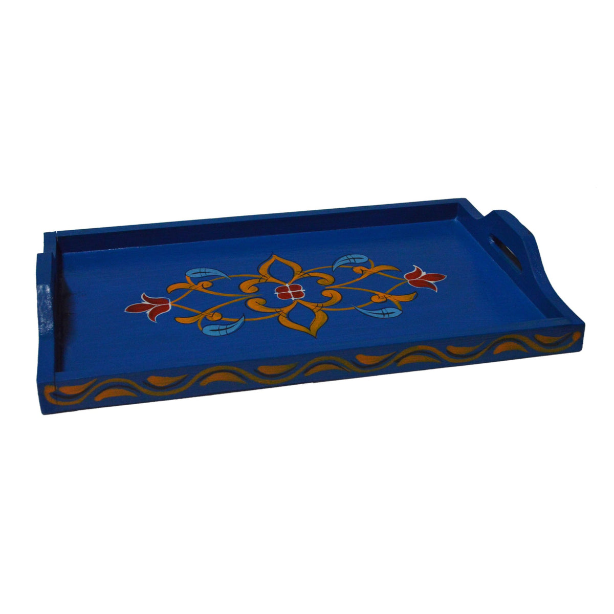 Handmade Moroccan Wood Tray - Blue