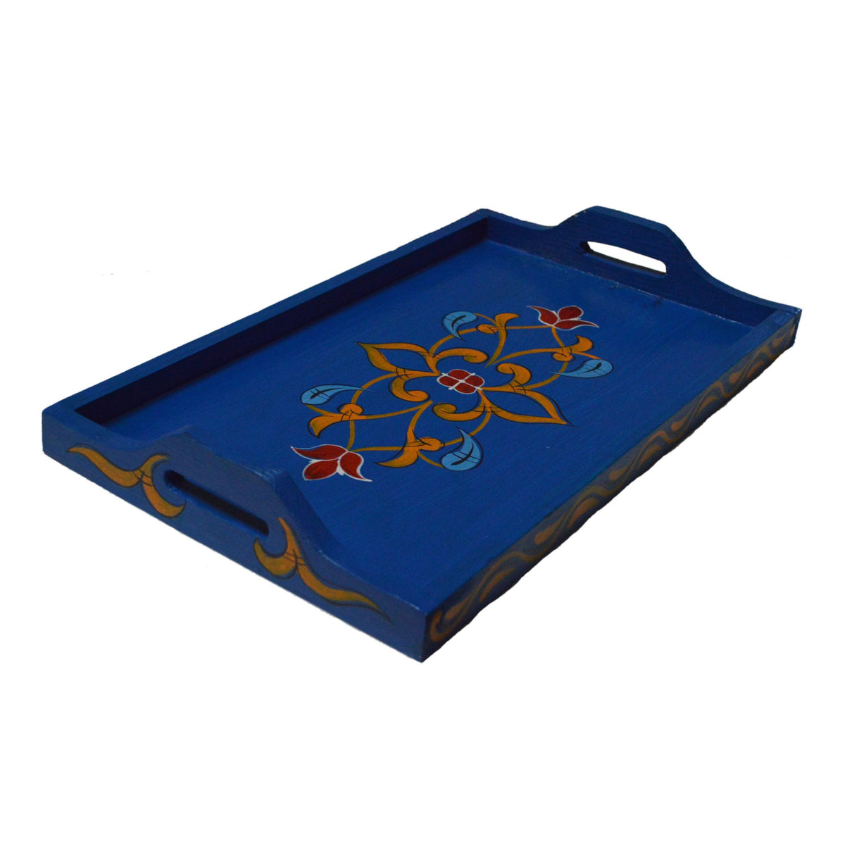Handmade Moroccan Wood Tray - Blue