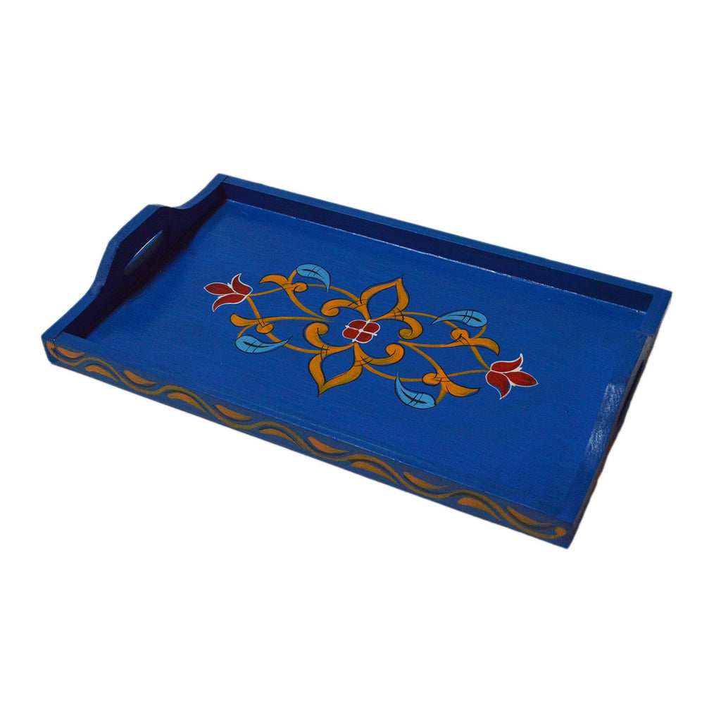 Handmade Moroccan Wood Tray - Blue