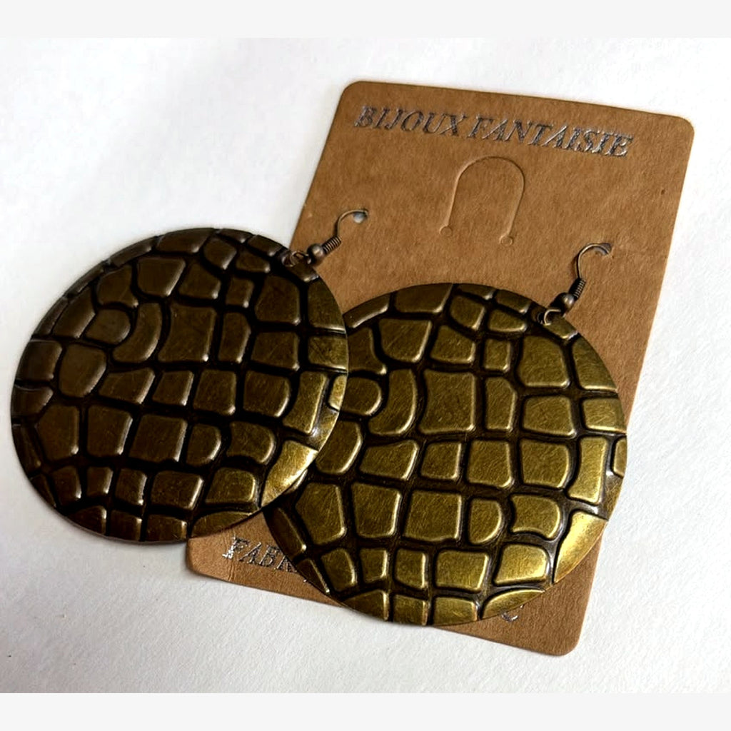 Turtle Shell Disc Earrings Bronze