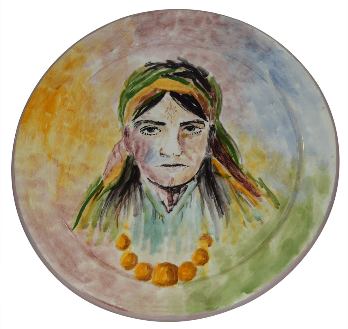 Village Berber Woman Hand Painted Ceramic Plate X-Large 14 inches