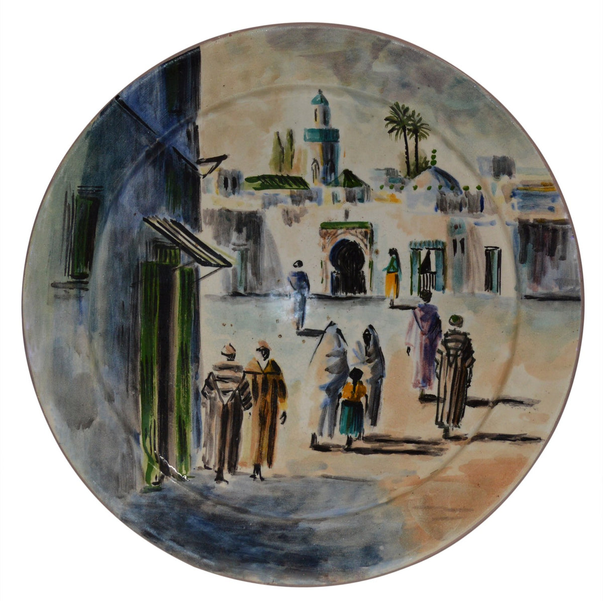 Village Medina Street Hand Painted Ceramic Plate X-Large 14 inches