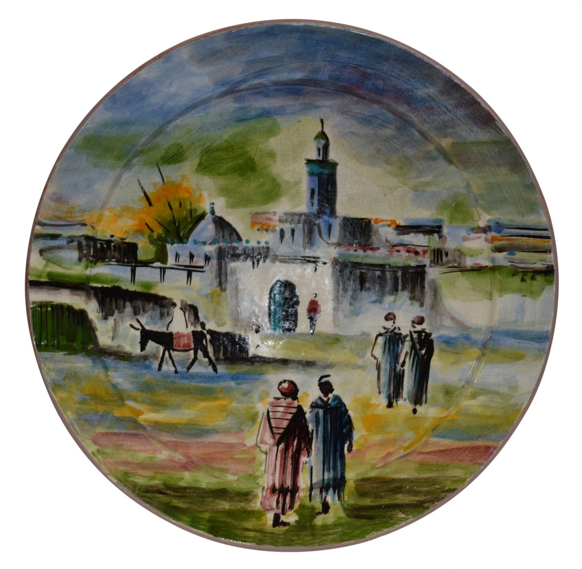 Village Minaret and Walkers Hand Painted Ceramic Plate X-Large 14 inches