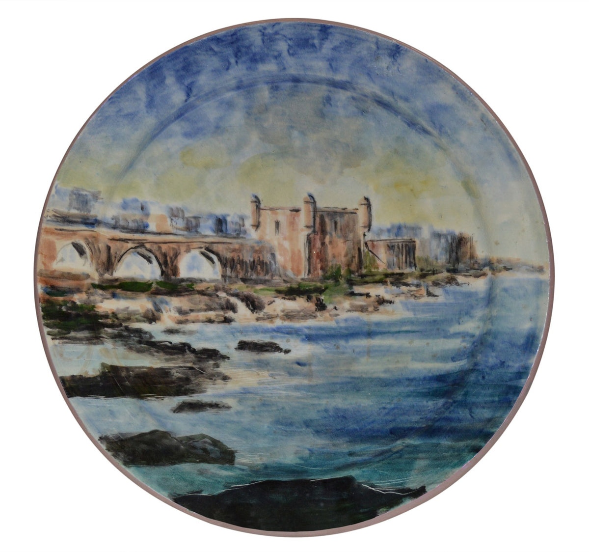 Village Seaside Ramparts Hand Painted Ceramic Plate X-Large 14 inches