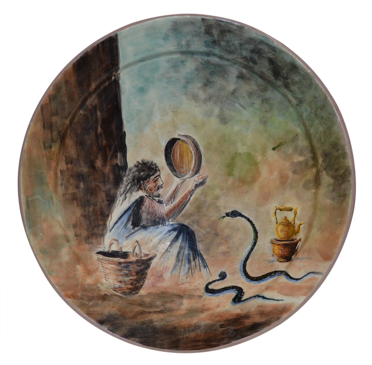Village Snake Charmer Hand Painted Ceramic Plate X-Large 14 inches