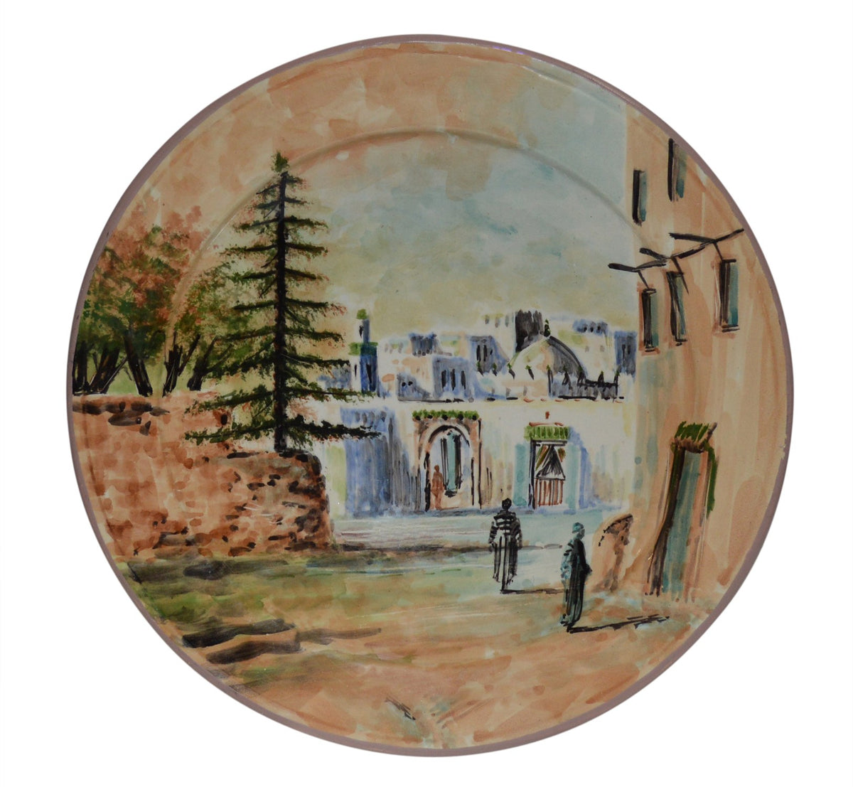 Village Town Gate Hand Painted Ceramic Plate X-Large 14 inches