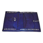 Medium Leather Bi fold Handmade Wallet - Blue