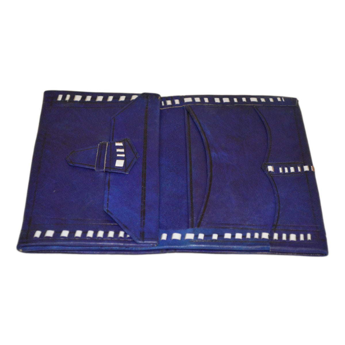Medium Leather Bi fold Handmade Wallet - Blue