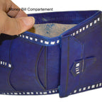 Medium Leather Bi fold Handmade Wallet - Blue