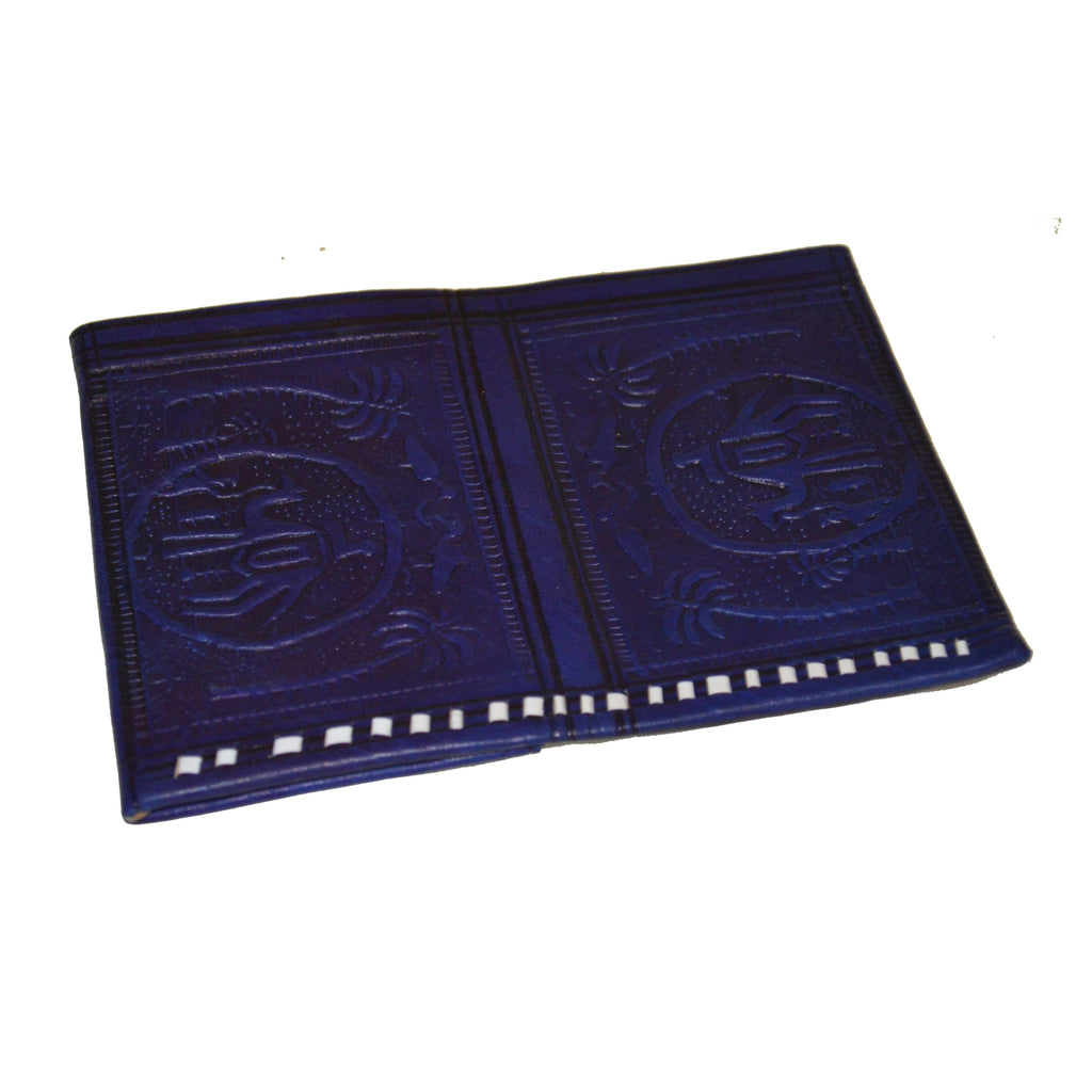 Medium Leather Bi fold Handmade Wallet - Blue