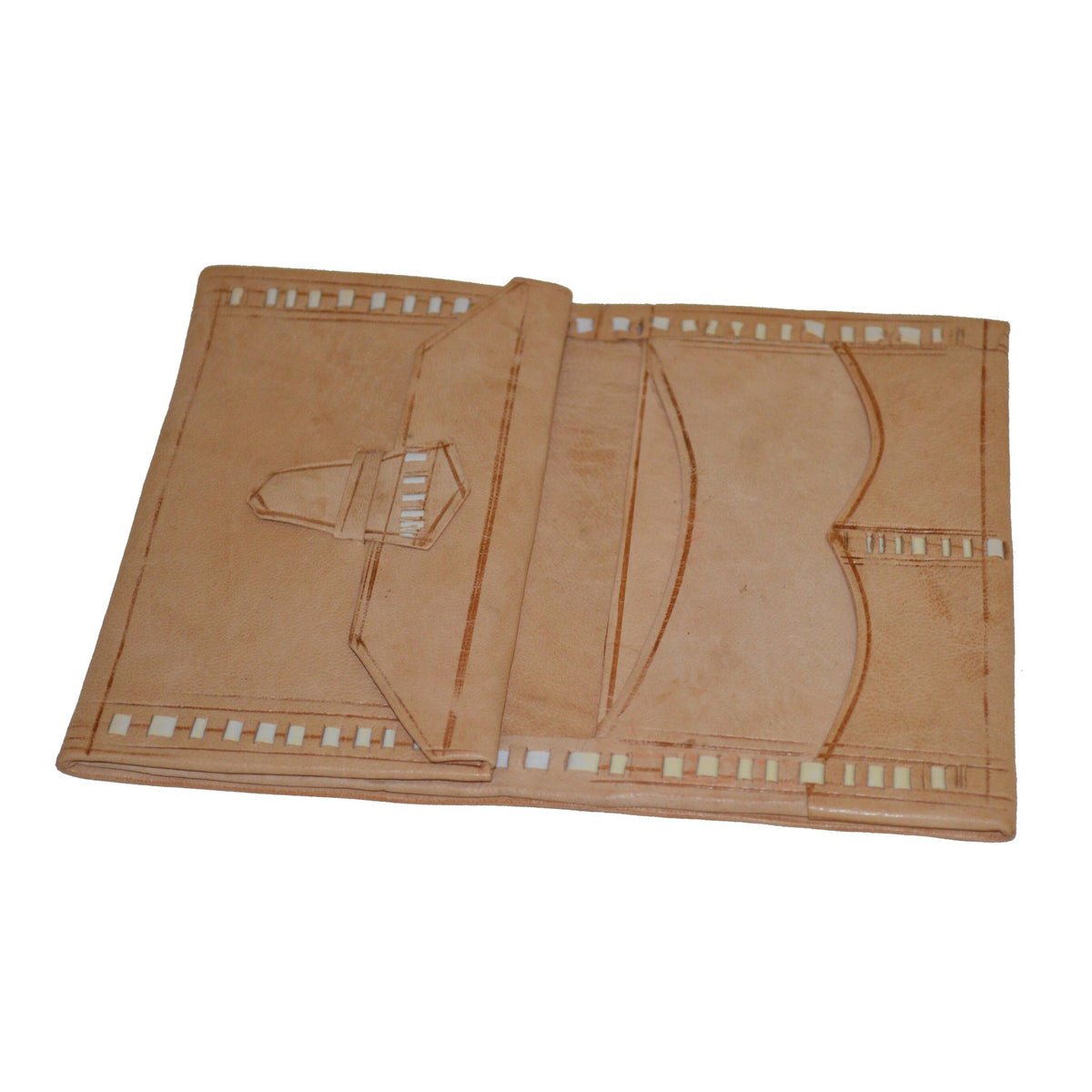 Medium Leather Bi fold Handmade Wallet - Beige