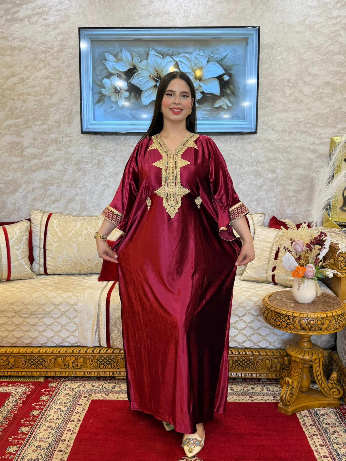 Zineb Moroccan Woman Casual Kaftan - Burgundy