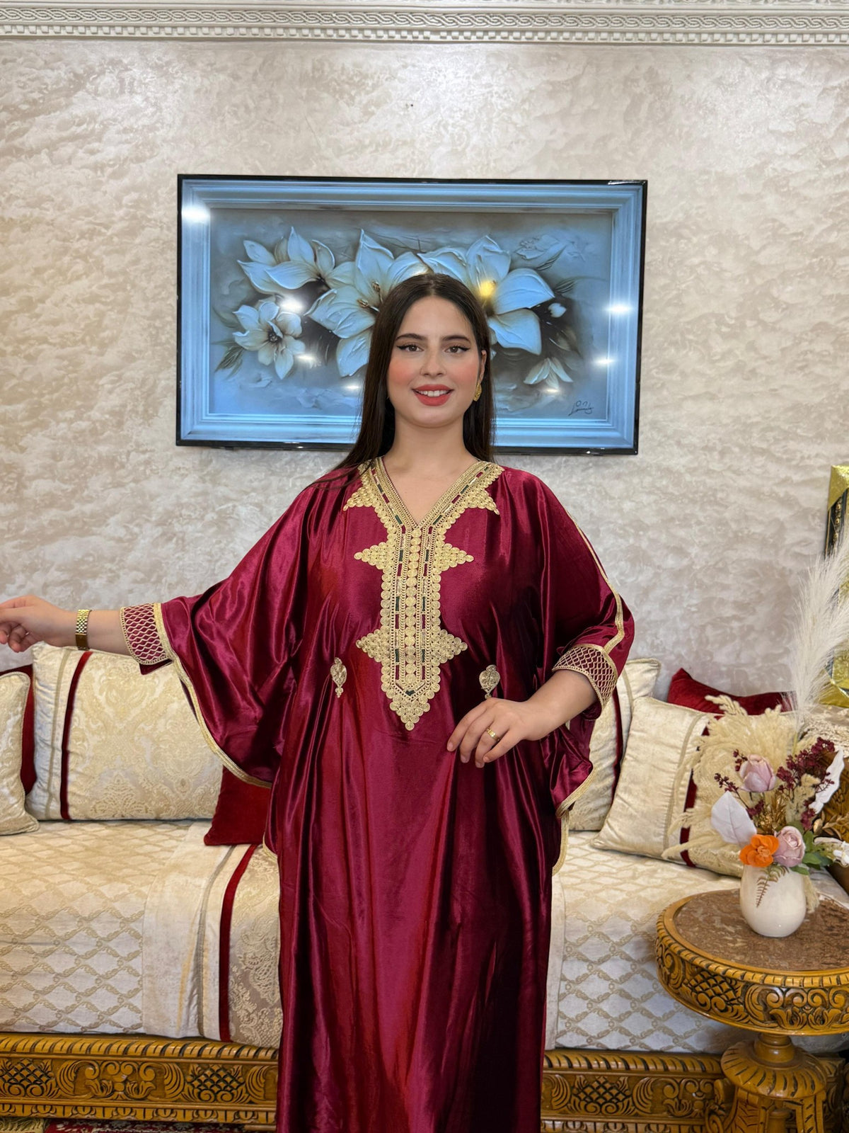Zineb Moroccan Woman Casual Kaftan - Burgundy