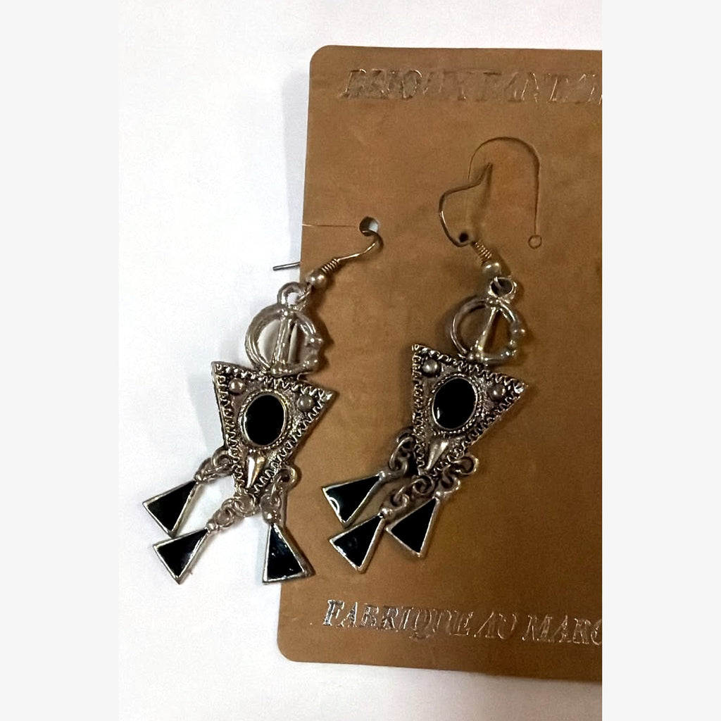 Zohra Black Enamel Triangle Earrings Silver