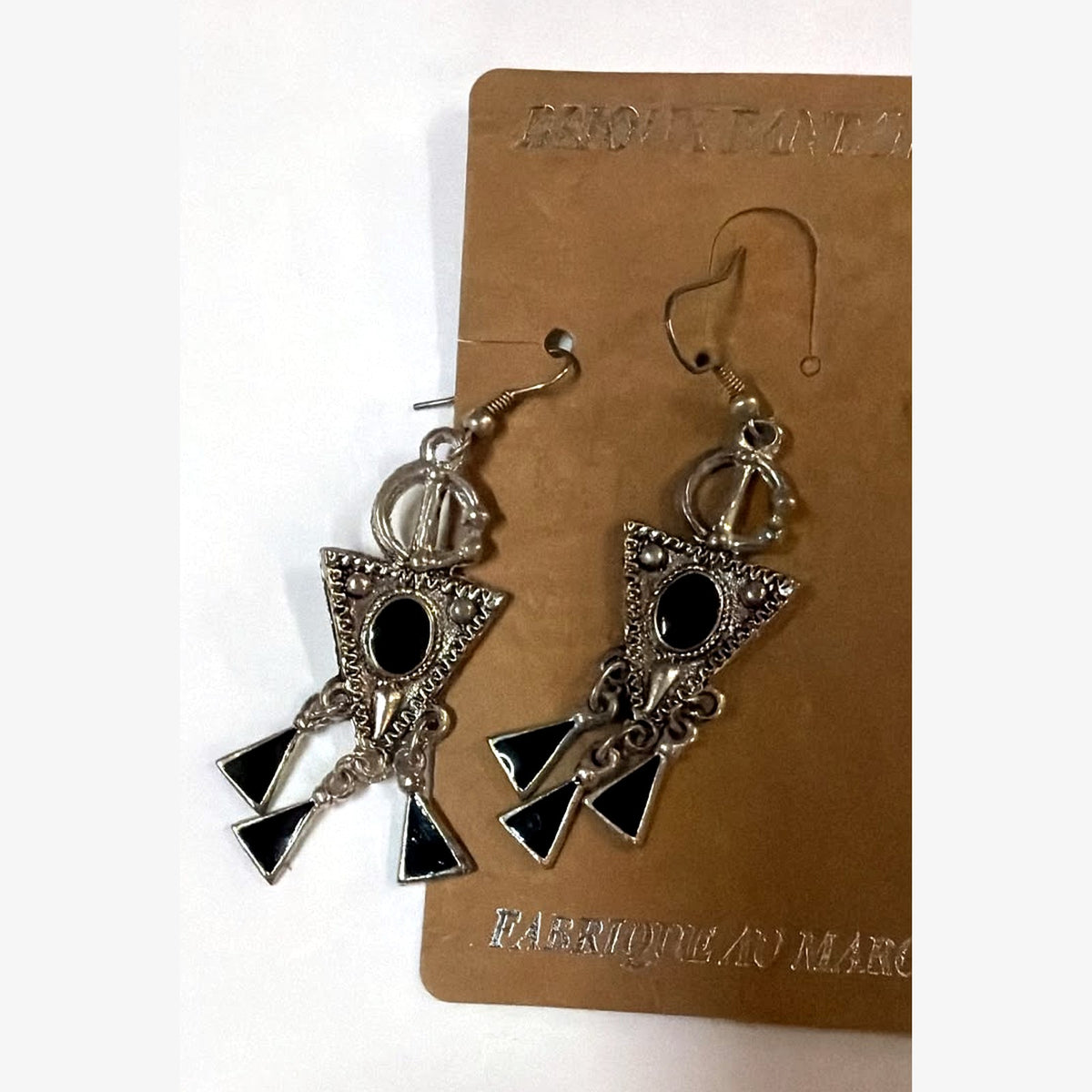 Zohra Black Enamel Triangle Earrings Silver