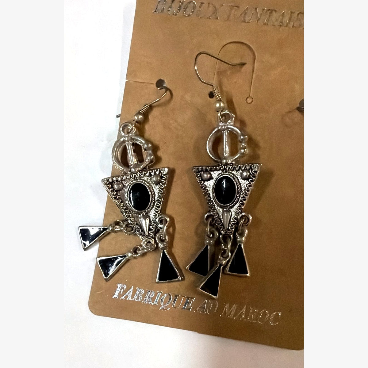 Zohra Black Enamel Triangle Earrings Silver