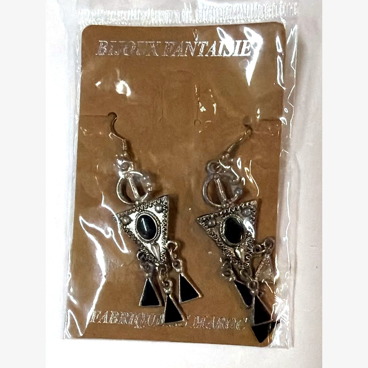 Zohra Black Enamel Triangle Earrings Silver