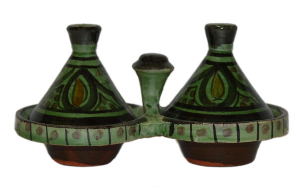 Green Moroccan Ceramic Double Spice Holder
