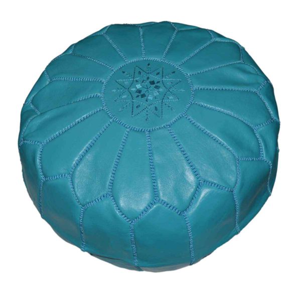 Large Handmade Leather Pouf Turquoise-0