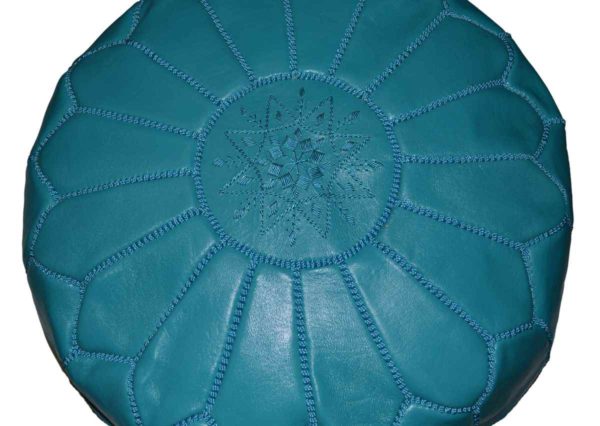 Large Handmade Leather Pouf Turquoise-2321