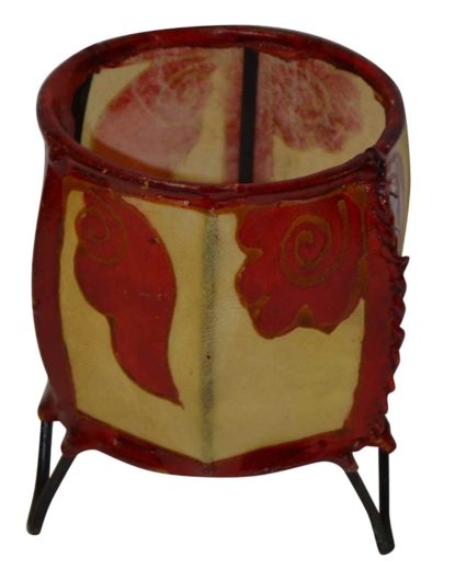 Beige Red Henna Candle Holder Round-0