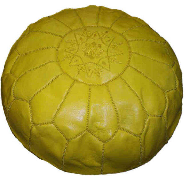 Large Handmade Leather Pouf Yellow